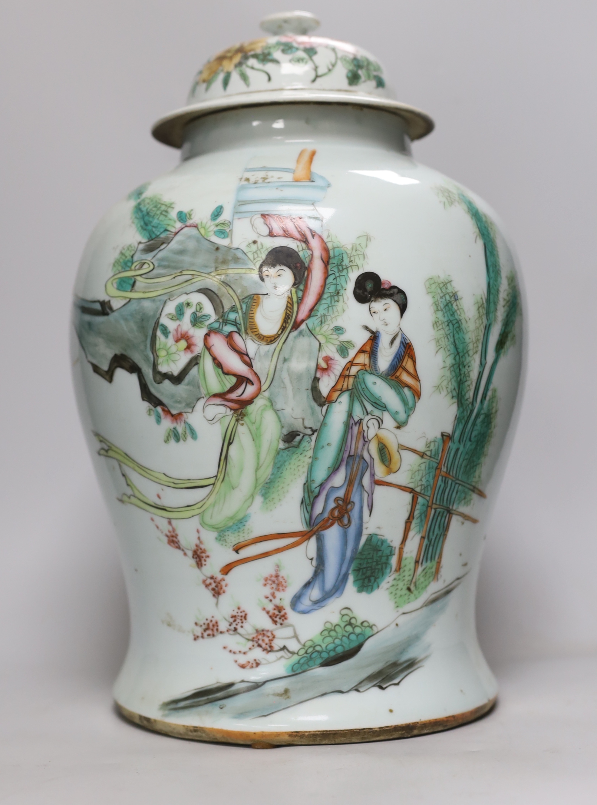 A large Chinese famille rose baluster jar and cover, Republic period, 39cm high